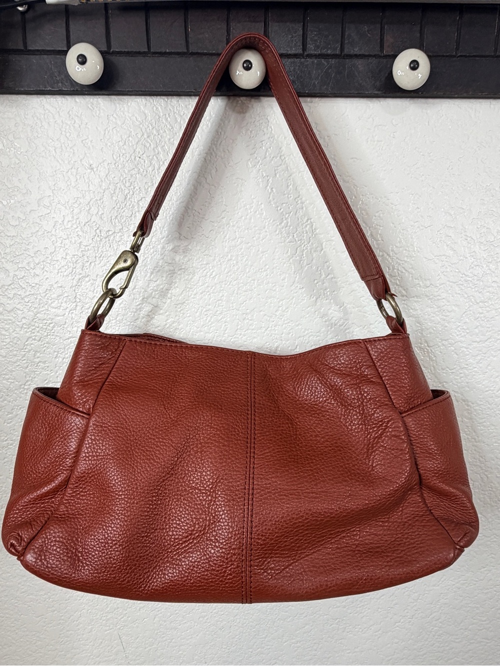 HOBO Rust Brown Leather Shoulder Bag - Single Strap - EUC